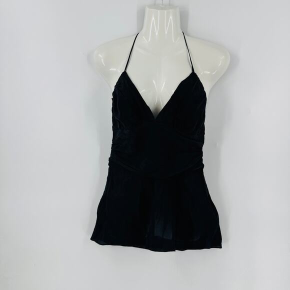 Vintage Y2K Express Black Silk Halter Top Plunge Backless Cami Size M Medium - Picture 7 of 7
